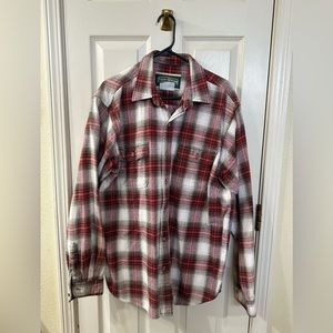 Field & Stream XL Tall cotton button up long sleeve shirt. Red plaid.